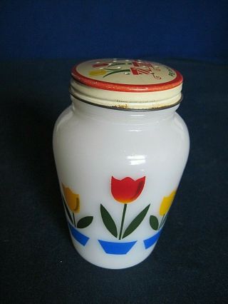 Vintage Milk Glass Pepper Shaker Colorful Tulips,  Top