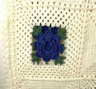Queen Handmade Crochet Blanket Afghan Granny Square 3d Rose Quilt 84 " X 100 "