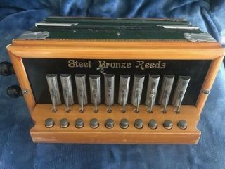 Antique Accordion Steel Bronze Reed Made In Germany