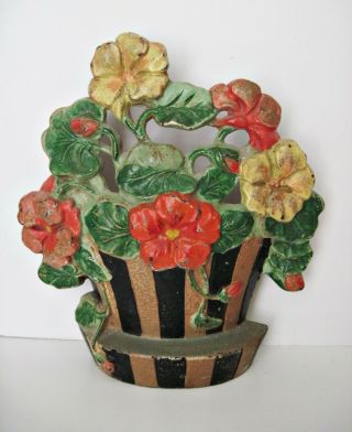 Vintage Antique Hubley Cast Iron Doorstop Nasturtiums Flower Pot 221