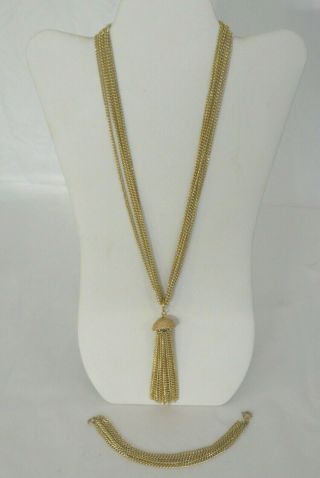 Vintage Sarah Coventry Gold - Tone Interchangable Tassle Necklace & Bracelet