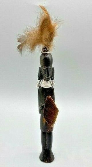 Vintage African Tribal Carved Ebony Wood Warrior Figurine W/mixed Accessories 9 "