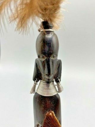 Vintage African Tribal Carved Ebony Wood Warrior Figurine w/mixed accessories 9 