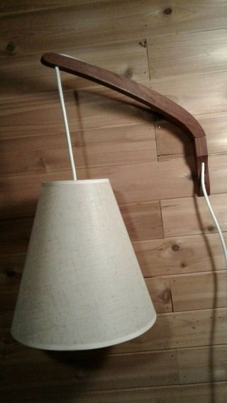 Mid Century Modern Teak Swing Arm Wall Pendant Lamp Light With Shade