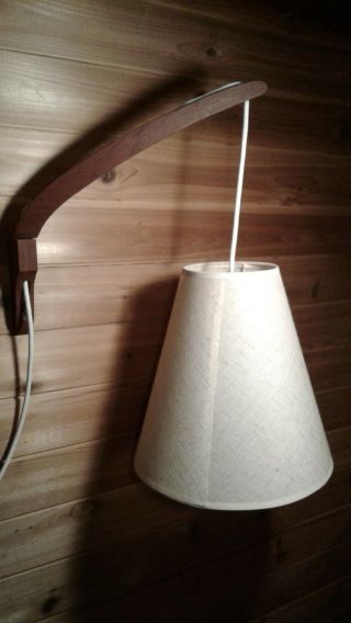 MID CENTURY MODERN TEAK SWING ARM WALL PENDANT LAMP LIGHT WITH SHADE 2