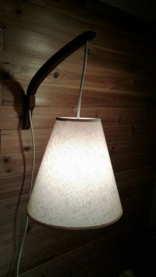 MID CENTURY MODERN TEAK SWING ARM WALL PENDANT LAMP LIGHT WITH SHADE 3