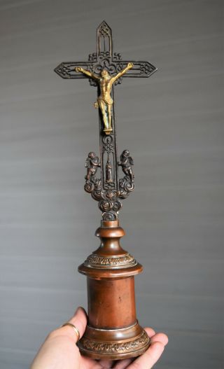 ⭐ Antique French Religious Cross,  Crucifix Bronze,  Made 18 - 19th Century⭐
