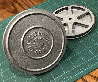 Vintage Brumberger Co.  5 " 8mm Metal Film Case With Reel - Brooklyn Ny