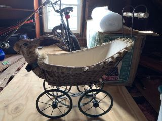 Antique Rabbit Head Wicker Baby Doll Carriage
