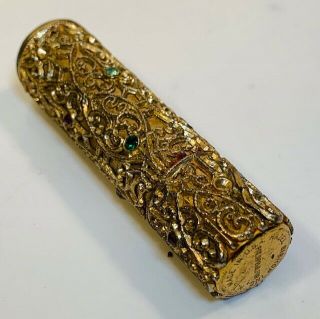 Vintage Hazel Bishop Jeweled Gold Metal Lipstick Tube/case
