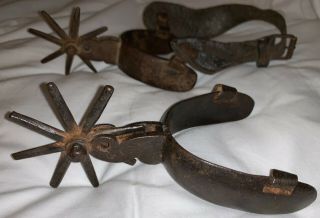 ONE VINTAGE ANTIQUE WESTERN COWBOY BIG IRON SPURS WITH ONE LEATHER STRAP 2