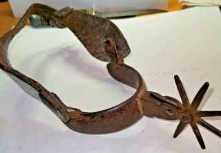 ONE VINTAGE ANTIQUE WESTERN COWBOY BIG IRON SPURS WITH ONE LEATHER STRAP 3