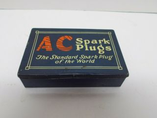 Vintage Ac Spark Plugs Tin Box W/ Attached Lid " The Standard Plug Of The World "
