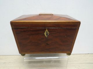 Antique George Iii Mahogany And Crossbanded Two Section Tea Caddy With Key 1800