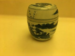 Antique Blue&white Glazed Porcelain Tea Caddie Jar With Lid
