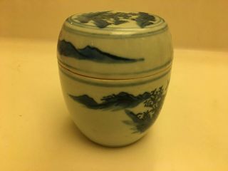 antique Blue&White Glazed Porcelain Tea Caddie Jar with lid 3