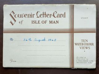 Vintage C1945 Souvenir Isle Of Man Ten Water - Colour Views Letter - Card