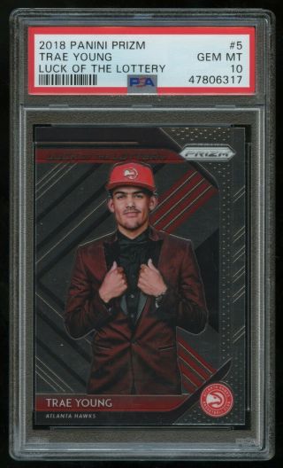 2018 - 19 Panini Prizm Trae Young Luck Of The Lottery Rookie Base Psa 10 Hawks