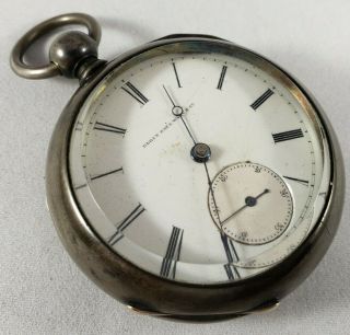 Antique 1876 18s Coin Silver Case Elgin 11j Key Wind Open Face Pocket Watch