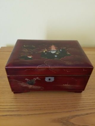 Vintage Japanese Lacquer Hand Painted Wood Jewelry Box
