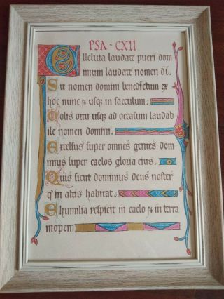 Latin Vellum Manuscript From Medieval Bibleframed Illuminated Manuscrip