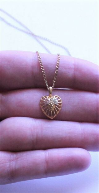 Vintage 10k Yellow Gold Heart Pendant Necklace With 12k Gold Filled Chain 375