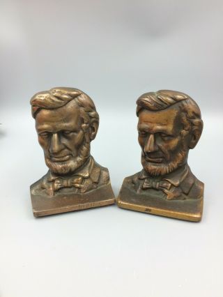 Vtg Heavy Hand Wrought Solid Copper Abraham Lincoln Bookshelf Bookends