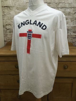 Vintage England 3 Lions Fans Football T - Shirt Top Cotton Mens Xl White Bnwt