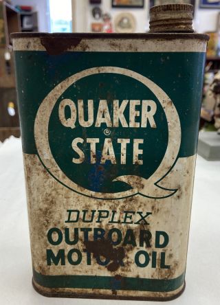 Vintage Quaker State Duplex Outboard Motor Oil Can 1 Quart - Empty