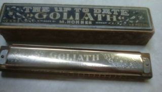 Vintage M.  Horner The Up To Date Goliath Harmonica No.  453 With Box
