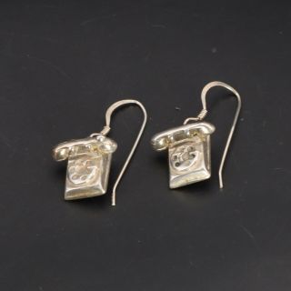 Vtg Sterling Silver - Rotary Dial Telephone Phone Solid Dangle Earrings - 4g