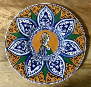 Italian Vintage Pottery Portrait Plate,  Hand Painted Deruta Italy