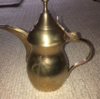 Vintage Middle Eastern Brass Jug Dallah Coffee Pot 28cm Tall Engraved