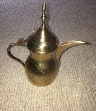Vintage Middle Eastern Brass Jug Dallah Coffee Pot 28cm Tall Engraved 2