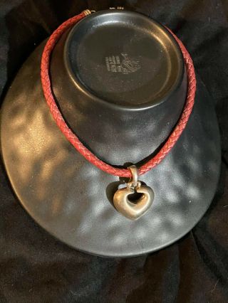 Vtg Espo Sig.  Joseph Esposito Sterling Heart Pendant Braided Leather Necklace