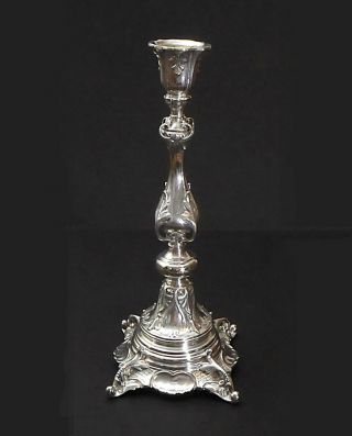 Antique Judaica Shabbat (sabbath) Silver Plated Candlestick,  Warszawa,  C.  1900