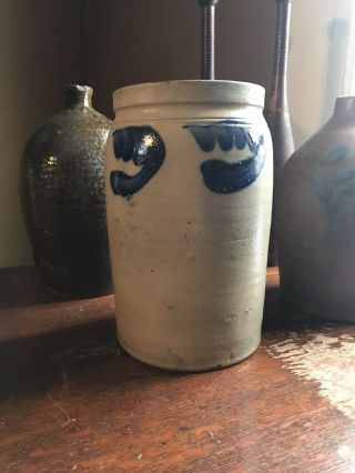 Antique Blue Decorated Salt Glazed Stoneware Crock Jar Jug Churn