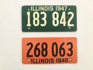 1947 And 1948 Illinois Soybean Fiberboard License Plates Vintage
