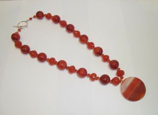 Vintage Banded Agate Or Carnelian Beads Necklace Faceted Cut And Drop