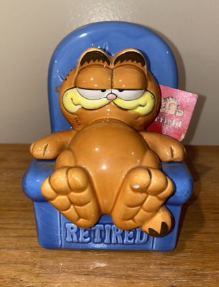 Vintage 1978,  Enesco Garfield Cat Retired Ceramic Coin Bank With Tag
