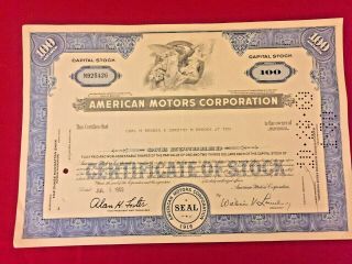 Vintage American Motors Corporation (amc) Stock Certificate