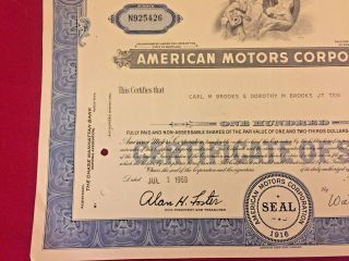 Vintage American Motors Corporation (AMC) Stock certificate 2