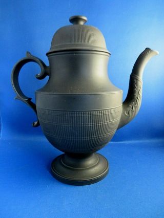 Antique 19thc Black Basalt Engine Turned Coffee Pot - Silver Shaped C1800 - Spode