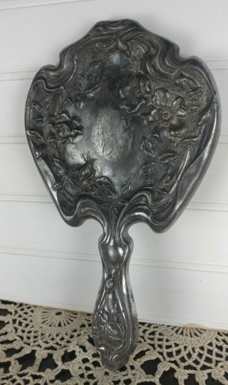 Vintage Vanity Mirror,  Victorian Handheld Mirror,  Ornate Embossed Rose Mirror,