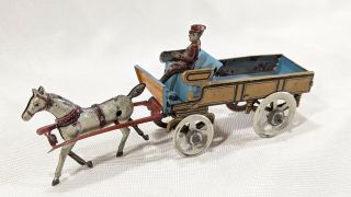 Antique Germany Tin Litho Penny Toy Horse Drawn Wagon Carriage Fischer Meier