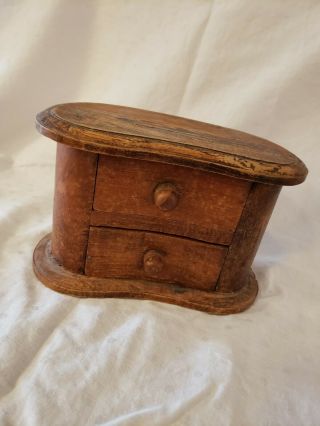 Vintage Hand Carved Wood Trinket/jewelry Box Kidney Shape Two Drawers Ooak