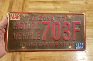 Vintage 1977 Arizona License Plate Copper Plate Historic Vehicle Grand Canyon