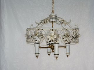 Vintage Mid Century Hollywood Regency Light Fixture Chandelier French Tole 60s