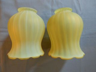 Vintage Yellow Vaseline Glass Light Shades.  Ribbed With Frosted Finish.
