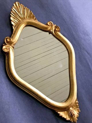 17 " Vtg Mcm Made In Italy Carved Wood Gold Gilt Shell Scroll Wall Hang Mirror
